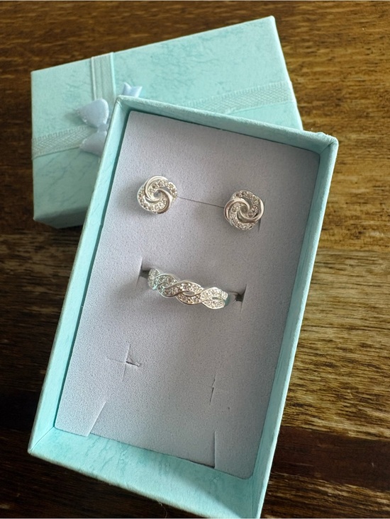 Jewelry - Sterling Silver Cubic Zirconia Twisted Band and Stud Set - Silver